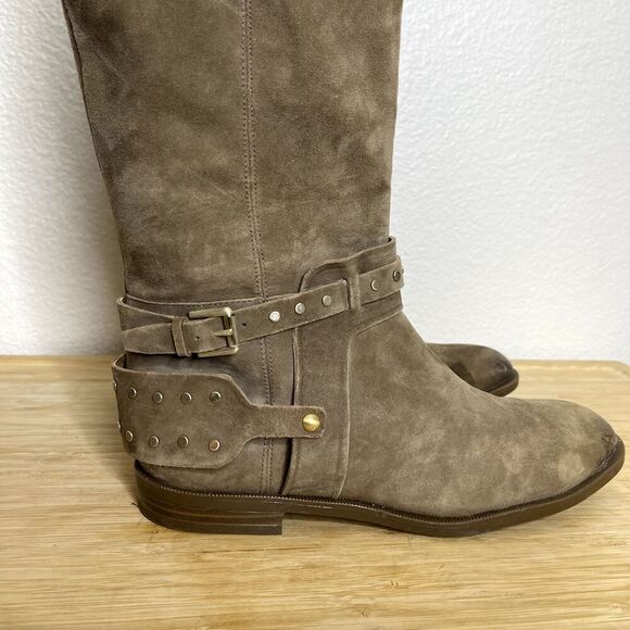 Nine West Boots Size 6.5 Brown Leather Tall Riding Studded Side Zip Western - Picture 4 of 12